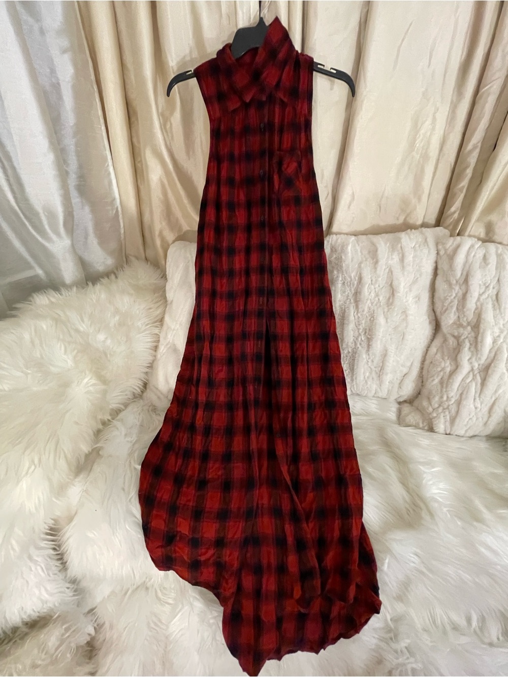 Mossimo Supply Co. Red and Black Plaid Sleeveless Maxi Dress